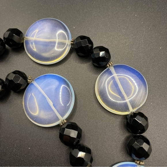 Glass Beads Black & Blue Toggle Clasp .925 Necklace - Picture 4 of 9